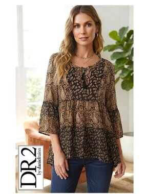 DR2 by Danial Rainn - Boho paisley/floral print bell sleeve top